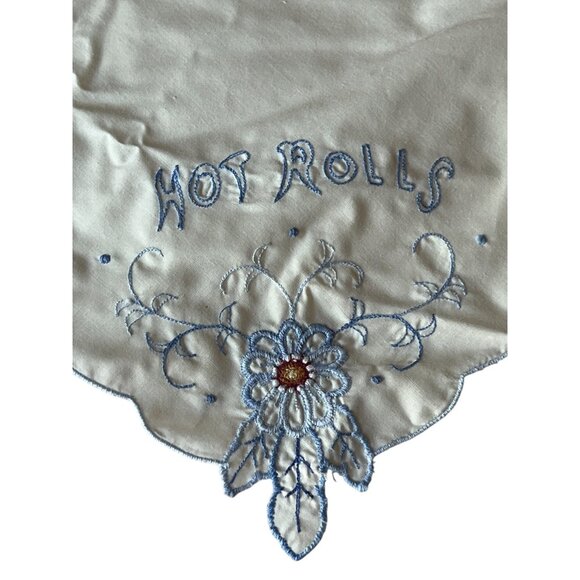 Vintage Embroidered Hot Rolls Bread Warmer Towel 22.5" X 23" Floral White & Blue - Picture 4 of 6